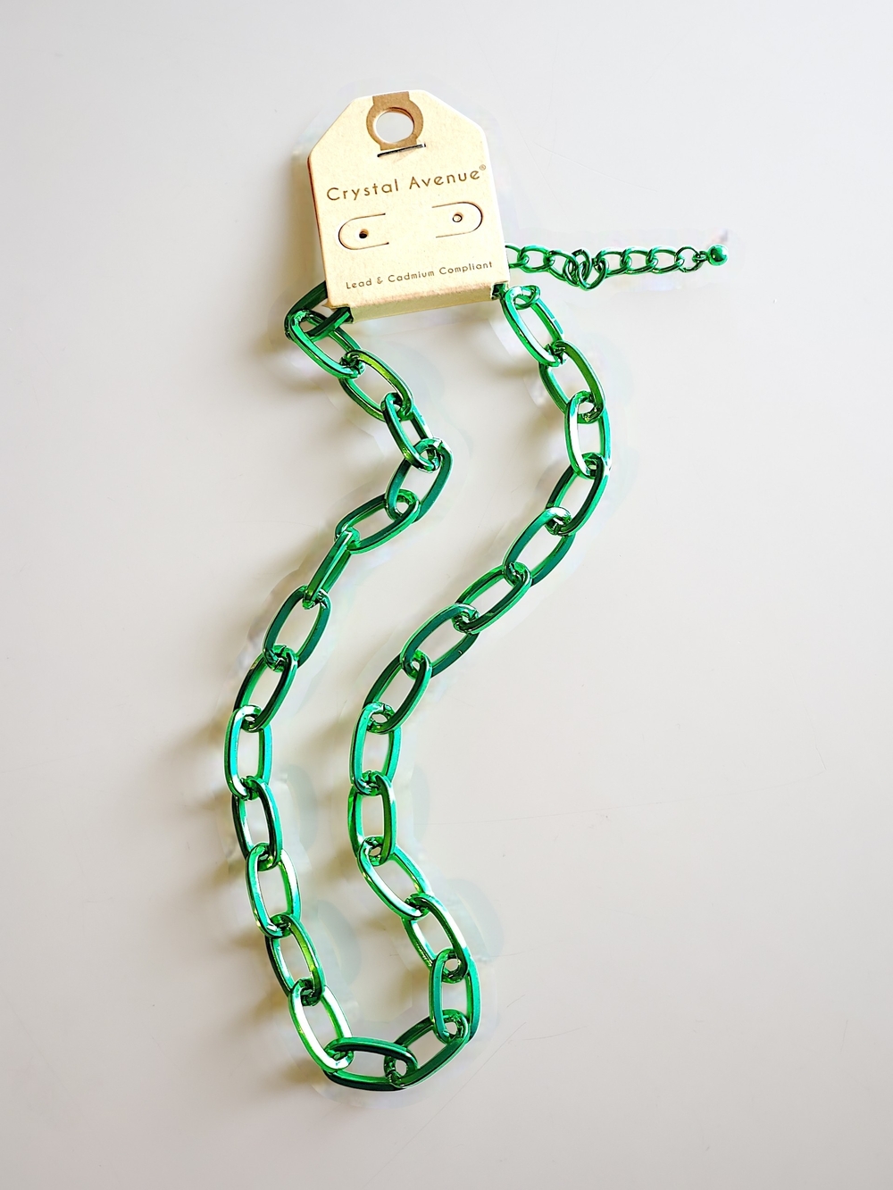 Green Chunky Chain Necklace By Crystal Avenue